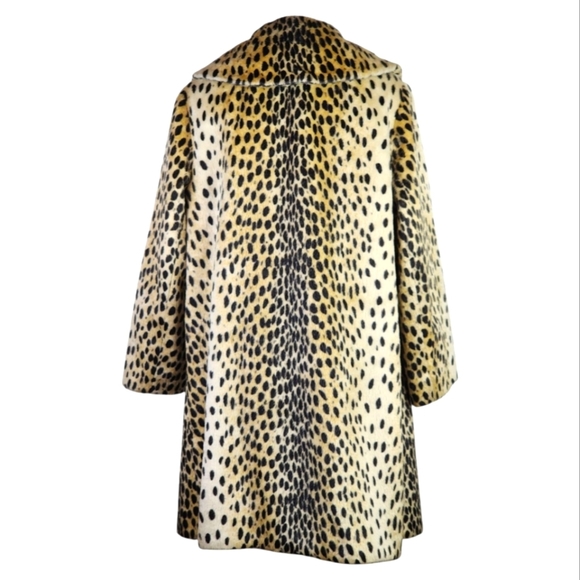 SOLD Vintage Faux Fur Leopard Print Coat Mid Century Swing Jacket Glam Lined - Picture 5 of 9